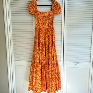 NWT Caroline Constas Hart Dress in yellow ditsy floral pattern. Size XS